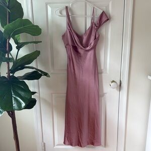 Aritzia Asymmetrical Off-the-shoulder Satin Dress